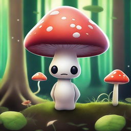 A whimsical and captivating digital art image of a mushroom character with a body