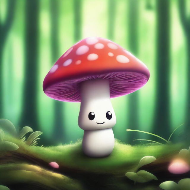 A whimsical and captivating digital art image of a mushroom character with a body