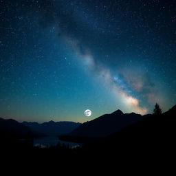 A breathtaking view of a night sky filled with twinkling stars, showcasing the Milky Way galaxy stretching across the canvas
