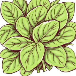 A detailed and artistic sketch of fresh spinach leaves, showcasing their vibrant green color and distinct texture