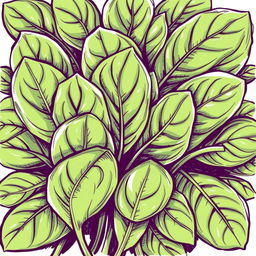 A detailed and artistic sketch of fresh spinach leaves, showcasing their vibrant green color and distinct texture
