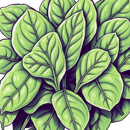 A detailed and artistic sketch of fresh spinach leaves, showcasing their vibrant green color and distinct texture