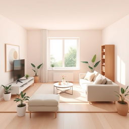 A 2D illustration of a minimalist living room designed in a gentle and tidy style, created in a 1:1 aspect ratio and inspired by the game IncrediBox