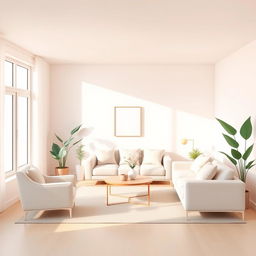 A 2D illustration of a minimalist living room designed in a gentle and tidy style, created in a 1:1 aspect ratio and inspired by the game IncrediBox