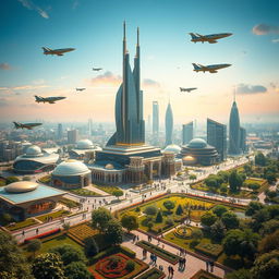 A futuristic vision of Iran, showcasing advanced architecture blending traditional Iranian designs with modern technology