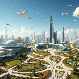A futuristic vision of Iran, showcasing advanced architecture blending traditional Iranian designs with modern technology