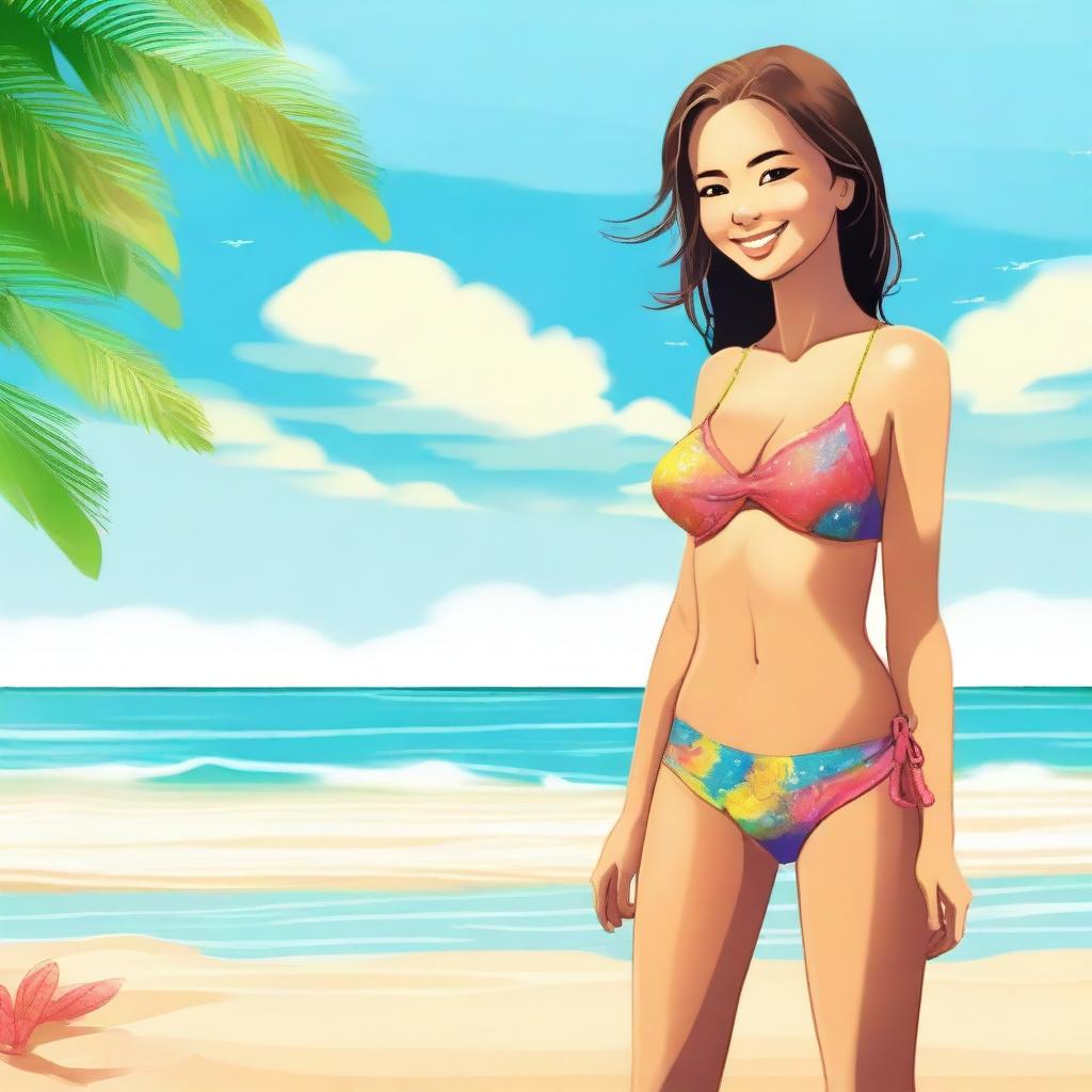 A tasteful, high-quality digital art depiction of a girl in a bikini