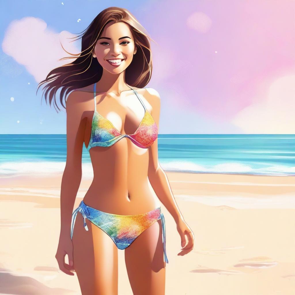 A tasteful, high-quality digital art depiction of a girl in a bikini