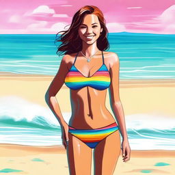 A tasteful, high-quality digital art depiction of a girl in a bikini