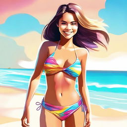 A tasteful, high-quality digital art depiction of a girl in a bikini