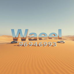 The name 'Wael' displayed prominently in a large, clear font at the center of a vast desert landscape, with the name '96946993' positioned below it in a similarly large, clear font