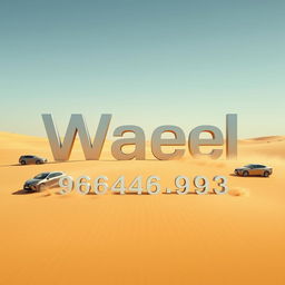The name 'Wael' displayed prominently in a large, clear font at the center of a vast desert landscape, with the name '96946993' positioned below it in a similarly large, clear font