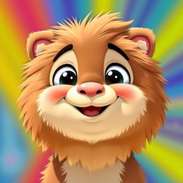 A fluffy animal facing forward, with a big, cheerful smile on its face