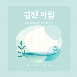 A visually striking poster design for a therapy program titled 'علاج انشغالي' (Workaholism Treatment) featuring calming colors like soft blues and greens