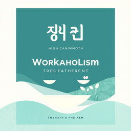 A visually striking poster design for a therapy program titled 'علاج انشغالي' (Workaholism Treatment) featuring calming colors like soft blues and greens