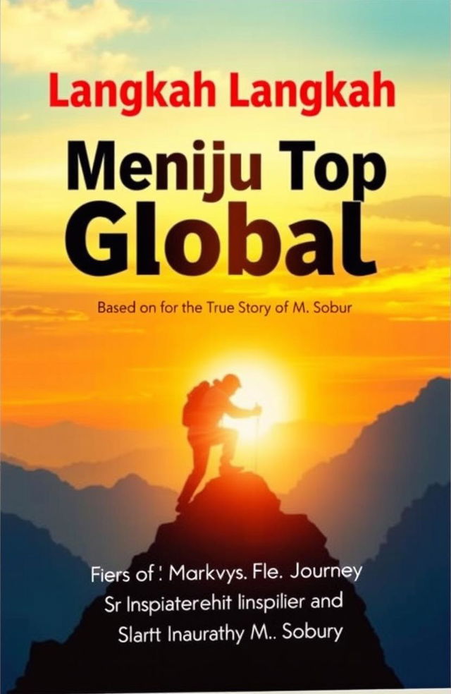 A motivational book cover titled 'Langkah Langkah Menuju Top Global: Based on the True Story of M Sobur'