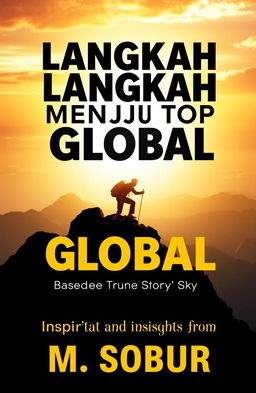 A motivational book cover titled 'Langkah Langkah Menuju Top Global: Based on the True Story of M Sobur'