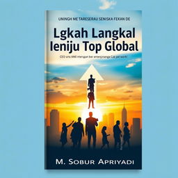 A motivational book cover design featuring the title "Langkah Langkah Menuju Top Global" by M Sobur Apriyadi
