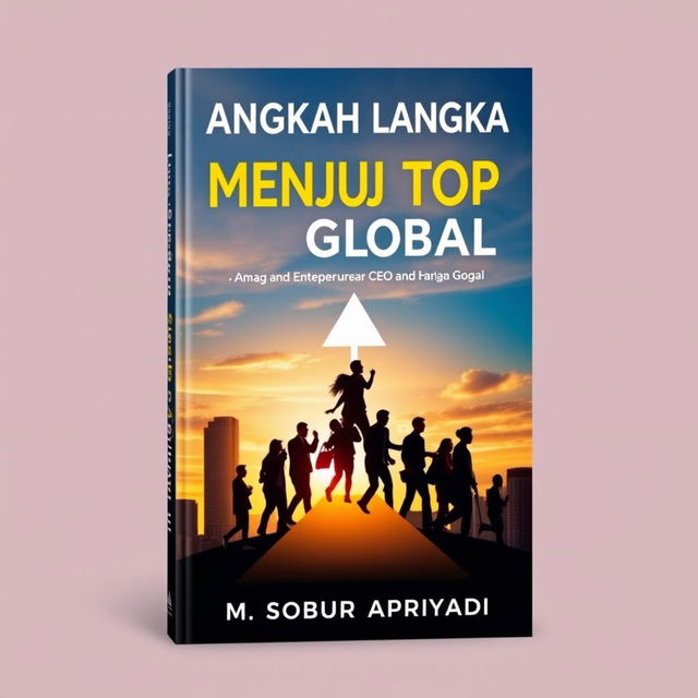 A motivational book cover design featuring the title "Langkah Langkah Menuju Top Global" by M Sobur Apriyadi