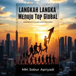 A motivational book cover design featuring the title "Langkah Langkah Menuju Top Global" by M Sobur Apriyadi