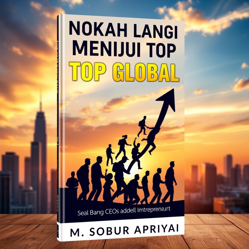 A motivational book cover design featuring the title "Langkah Langkah Menuju Top Global" by M Sobur Apriyadi