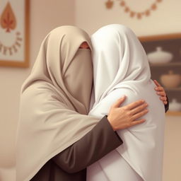 A serene and intimate depiction of two figures embracing, conveying a sense of comfort and love