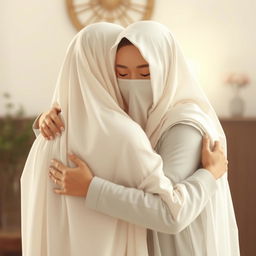A serene and intimate depiction of two figures embracing, conveying a sense of comfort and love