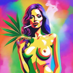 A high-quality digital art image showcasing a gorgeous girl in a microbikini, casually smoking weed