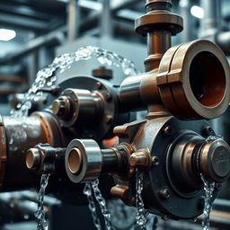A close-up shot of an industrial pump in action, showcasing its intricate details and robust structure