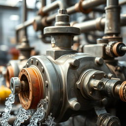 A close-up shot of an industrial pump in action, showcasing its intricate details and robust structure