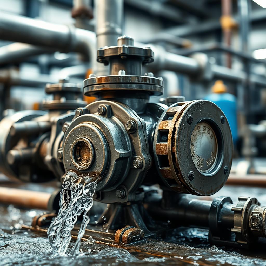 A close-up shot of an industrial pump in action, showcasing its intricate details and robust structure