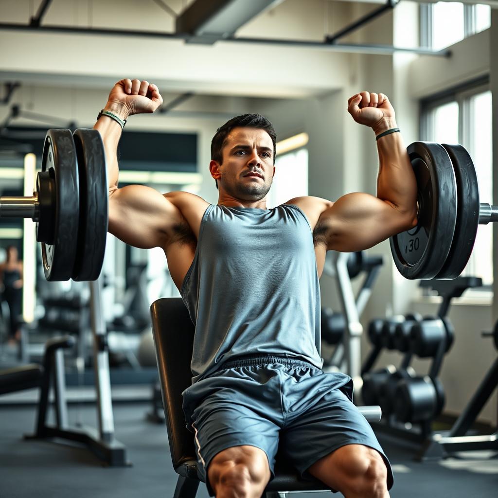 A fitness scene featuring a person performing an incline bench press in a gym setting