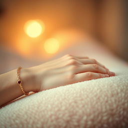 A beautifully romantic scene depicting a cute young male hand gently resting on a soft surface, with a longing gesture as if waiting for the touch of his loved one