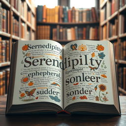 A visually stunning and fully illustrated representation of unique and creative words from various literary styles, arranged artfully