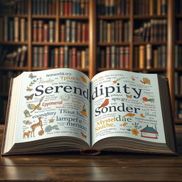 A visually stunning and fully illustrated representation of unique and creative words from various literary styles, arranged artfully