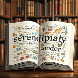 A visually stunning and fully illustrated representation of unique and creative words from various literary styles, arranged artfully