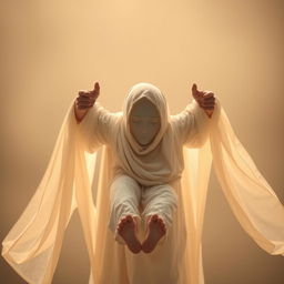 A touching scene depicting a figure gently falling into the welcoming arms of Hazrat Zahra (PBUH)