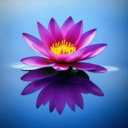 A vibrant digital art depiction of a single, radiant flower floating serenely on the surface of a calm ocean