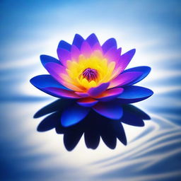 A vibrant digital art depiction of a single, radiant flower floating serenely on the surface of a calm ocean