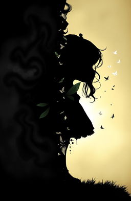 An artistic silhouette of a girl named Aleena, depicted in a split design