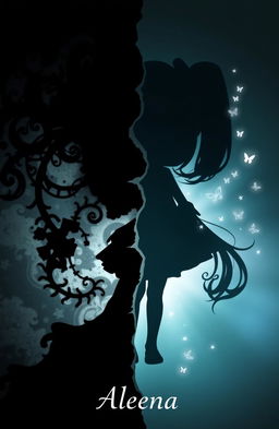 An artistic silhouette of a girl named Aleena, depicted in a split design