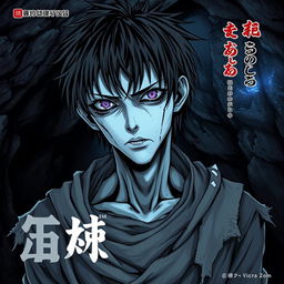 An intriguing manga light novel series cover showcasing a male undead zombie character with shaggy black hair and captivating pale blue skin