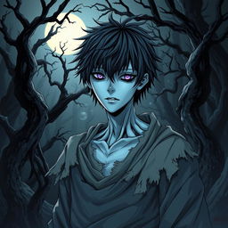 An engaging manga light novel series cover showcasing a male undead zombie character with shaggy black hair and striking pale blue skin