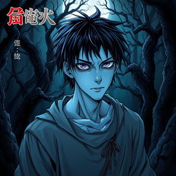 An engaging manga light novel series cover showcasing a male undead zombie character with shaggy black hair and striking pale blue skin