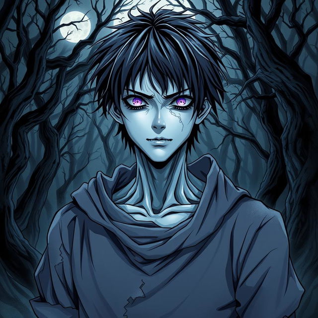 An engaging manga light novel series cover showcasing a male undead zombie character with shaggy black hair and striking pale blue skin