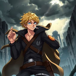 A dynamic scene featuring Sanji from One Piece, styled as a character from Attack on Titan