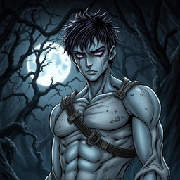 An engaging manga light novel series cover showcasing a slightly muscular male undead zombie character with shaggy black hair and striking pale blue skin
