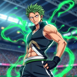 A striking image of Zoro from One Piece, transformed into a character styled like those in Blue Lock