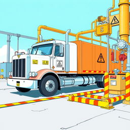A highly detailed illustration of an 18-wheeler truck designed for transporting hazardous chemicals