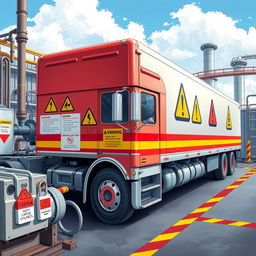 A highly detailed illustration of an 18-wheeler truck designed for transporting hazardous chemicals